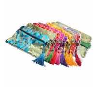 Beavorty 10pcs Chinese Style Jewelry Pouch Set Drawstring, Vintage Brocade Bracelet Storage Bags for Buddha Beads, Jade, and Accessories, Portable Pouches for Color Assorted style