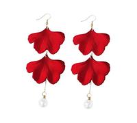 Beavorty 1Pair Stylish Red Ginkgo Leaf Earrings Decorative Ear Hooks with Pearl Drops Hypoallergenic for Year Celebrations Birthdays and Anniversaries