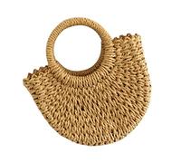 Beavorty 1pc Brown Crescent Beach Weave Bag Fashionable Straw Woven Handbag for Outdoor Activities Lightweight and Durable Storage