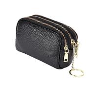 Beavorty 1Pc Cowhide Coin Purse for Women Zipper Change Holder Mini Wallet Stylish Change Pouch for Handbag Belt Elegant Black Design for Girlfriend