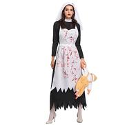 Beavorty 1Pc Halloween Horrible Ghost Costume for Women Scary Nun Cosplay Outfit with Bloody Design for Masquerade and Halloween Parties