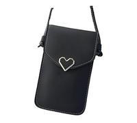 Beavorty 1Pc Vintage PU Phone Pouch with Window Black Mobile Bag for Cash Cards Keys Practical Strap Cell Phone Holder Women Teens