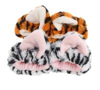Beavorty 2 Pcs Animal Ears Makeup Spa Headbands Plush Elastic Face Wash Headwraps for Women and Girls Skincare Accessories in Yellow and White Tiger Pattern