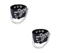 Beavorty 2 pcs Punk Leather Skeleton Hand Bracelet for Halloween Durable Wrist Chain Bangle Unisex Simple Jewelry for Parties and Cosplay