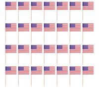 Beavorty 200pcs 65mm American Flag Toothpick Party Accessory, Multi-function Country Flag Cupcake Toppers for Birthday and Patriotic Celebrations