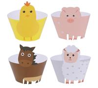 Beavorty 24pcs Animal Shape Cake Wrapper Decoration Set with Accessories, Cartoon Farm Animal Cake Adornments for Birthday Party and Dessert Table, Paper Cupcake Wrapper Props