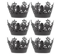 Beavorty 24pcs Hollow-Out Paper Cupcake Wrappers Halloween Decorations Bundle Black Witch Design Baking Decoration Wraps for Party and Halloween Cake Adornment