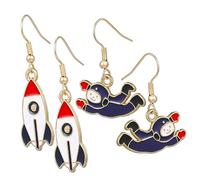 Beavorty 2Pairs Ship and Astronaut Dangle Earrings for Women Unique Hook Pendant Jewelry for Vintage Style Fashion Accessories for Any Occasion