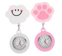 Beavorty 2Pcs Adorable Clip Nurse Watches Retractable Pocket Watch for Women Stretchable Design for Staff and Students Includes Smiling Cloud and Cat