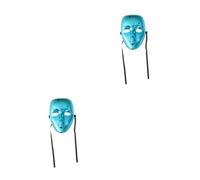 Beavorty 2pcs Blue Electroplated Full Face Masquerade Masks with Elastic Band for Carnival Party Halloween Costume Hard Plastic Performance Props
