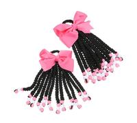 Beavorty 2pcs Braided Boho Ponytail Hair Extensions for Boys and Girls Faux Beaded Ponytail Hair Piece Bow Detachable Afro Extension Suitable for Girls Birthday and Daily Wear