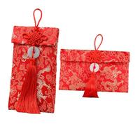 Beavorty 2pcs Chinese Red Envelopes Brocade Silk Fabric Money Packets with Gold Dragon Knot and Jade Pendant Traditional Lucky Red Packets for Chinese New Year Wedding