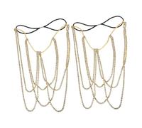 Beavorty 2pcs Elastic Rhinestone Thigh Chain Jewelry for Women Bohemian Body Chain with Sparkling Crystals Golden Stretch Leg Accessory for Party and Holiday Wear