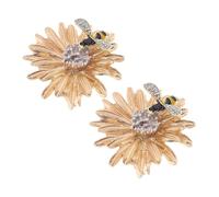 Beavorty 2pcs Elegant Daisy and Honey Bee Brooch Pin for Women Rhinestone Floral Lapel Pins Stylish Accessories for Dresses Coats Scarves and Suits Gold Tone