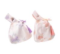 Beavorty 2pcs Embroidered Brocade Wristlet Bag with Tassel | Floral Orchid Motif, Cloth Build, Handmade Finish, Easy Carrying, Secure Storage, Asian Style Fusion