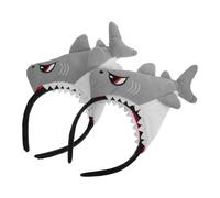 Beavorty 2pcs Grey Shark Headbands for Women - Soft Plush Ocean Creature Hair Hoops for Cosplay, Makeup, Spa, and Costume Party Accessories