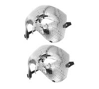 Beavorty 2pcs Halloween Disco Ball Half Face Mask Reflective Mirror Masquerade Party Accessory Reusable Lightweight Glitter Costume for Dance Events