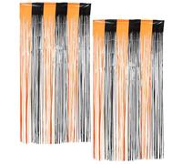 Beavorty 2pcs Halloween Fringe Door Curtain 1m X 2.5m Black and Orange Metallic Foil Tassel Backdrop for Haunted House Horror Party Decorations and Halloween Supply