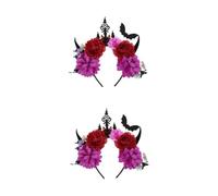 Beavorty 2pcs Halloween Headband Scary Devil Horns Headband Creative Bat Flower Headwear for Party Cosplay Spooky Demon Horns Hair Band for Women Girls Halloween Theme Party