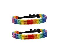 Beavorty 2pcs Handwoven Rainbow Wrist Chains Colorful Lgbtq Bracelets for Festivals Durable Stylish Gay Lesbian Wristbands Pride