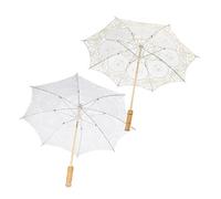 Beavorty 2pcs Lace Embroidered Cotton Umbrella Wedding Bridal Parasol for Photography Props Vintage Style for Bride Wedding Day