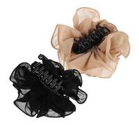 Beavorty 2pcs Large Chiffon Floral Claw Hair Clip with Secure Hold and Tight Grip, Elegant French Style Flower Hair Clip for Bridesmaids and Casual Occasions, Available in Black and Khaki