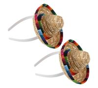 Beavorty 2Pcs Mini Mexican Sombrero Headbands, Small 16Cm Party Hat Hairbands for Cinco De Mayo, Taco Theme Decor and Costume Accessories