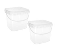 Beavorty 2Pcs Plastic Square Buckets 5L with Lid Handle, Multi-Functional Food and Beverage Storage Containers, Portable Small Buckets for Farm and Household Use