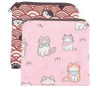 Beavorty 2pcs Portable Sanitary Napkin Holder Bag Small Polyester Tampon Pouch Cute Cartoon Design for Menstrual Pad Storage and Lipstick Organizer Gift