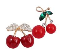 Beavorty 2pcs Red Cherry Brooch Pins with Safety Pin Fastening Alloy Lapel Corsage for Womens Clothing Accessories for Office and Party Wear Vibrant and Secure Decoration