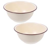 Beavorty 2pcs Retro Enamel Bowls 22cm Vintage Style Deepened Ivory White Kitchen Mixing and Salad Bowls Old-Fashioned Enamelware for Food Preparation and Serving