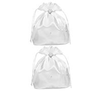 Beavorty 2pcs Satin Bridal Money Bags with Heart Ribbon and Rhinestones White Wedding Handbags for Bride Elegant Western Style Purse for Wedding Day Ceremony and Keepsakes