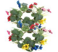 Beavorty 2pcs Small Daisy Floral Candle Rings with Eucalyptus Leaves, 25cm Mini Wreaths for Indoor Table Centerpiece, Wedding and Party Decoration
