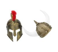 Beavorty 2pcs Viking Helmet Set Medieval Knight Headgear Ox-Horn Hat Roman Fighter Helmet Cosplay Accessory for Festivals and Parties