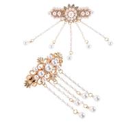 Beavorty 2pcs Vintage Chinese Style Rhinestone Hair Clips with Artificial Pearl Tassel Small Spring Barrettes for Women Retro Palace Glamour Headpieces for Weddings Celebrations and