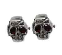 Beavorty 2pcs Vintage Skull Finger Ring Watch Flip-Open Cover, Creative Punk Style Black Metal Adjustable Band for Women’s Casual Wear