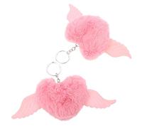 Beavorty 2pcs Wings Love Pendant Valentine Key Chain Girly Heart The Tags Chains Girl Key Rings Key Pendant Small Ladies Wing Keychain Cartoon Cute Valentines Day Present Pink