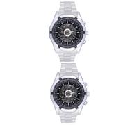 Beavorty 2pcs Winner Automatic Mechanical Watch for Men Vintage Round Skeleton Dial Durable Stainless Steel Band Water Resistant Face Design