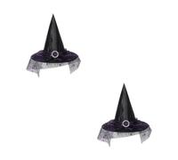 Beavorty 2pcs Witch Hat for Women Spider Web Print Pointy Hat for Halloween Party and Festival Decorations