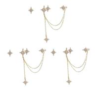 Beavorty 3 Pairs Golden Asymmetric Star Earrings for Women Silver Studs with Tassel Design Elegant Ear Jewelry for Any Occasion Unique for Birthdays Holidays