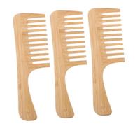Beavorty 3pcs Bamboo Wide Tooth Comb for Women Curly Hair Detangling Styling Tools with Handle Anti-static Scalp Massage Hairbrush for Shower Barber and Wig Care
