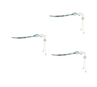 Beavorty 3pcs Chinese Hairpin with Green Tassel and Flower Design Traditional Hanfu Hair Accessory for Women Retro Style Elegant Pendant Hair Stick Classic Eastern Aesthetic Gift