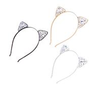 Beavorty 3pcs Crystal Cat Ears Hair Headband Women Girls Cat Ear Headband Tail for Birthday Halloween Christmas Daily Wear