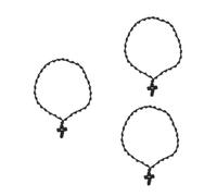 Beavorty 3pcs Handwoven Prayer Necklace with Cross Pendant for Men and Women Handmade Braided Ethnic Faith Accessory Cultural Symbolic Christian Jewelry Sweat Resistant Design