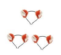 Beavorty 3pcs Plush Fox Ear Headband for Women and Soft Cozy Furry Animal Ears Hairband Cute Makeup and Face Washing Accessory Stylish Costume Headband for Parties and Daily Wear