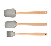 Beavorty 3pcs Silicone Spatula and Scraper Set Wooden Handles, Cake Baking Oil Brush and Cream Scraper, Heat Resistant Kitchen Utensils for Baking and Decorating