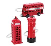 Beavorty 3pcs Uk London Souvenir Keychain Set - Red Double-deck Bus, Vintage Phone Booth, and Mailbox Keyrings - British Landmark Travel Mementos for Collectors