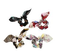 Beavorty 4 Pcs Retro Printed Hair Tie Pearl Bowknot Elastic Cloth Ponytail Holders for Women and Girls Vintage Hair Accessories for Daily Use