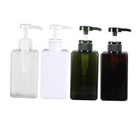 Beavorty 4pcs 450ml Refillable Pump Bottles Empty Square Containers for Shampoo Lotion Liquid Soap Brown White Blackish Green Suitable for Home Bathroom Travel