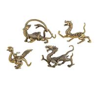 Beavorty 4pcs Brass Four Divine Animals Figurines Set Azure Dragon White Tiger Vermilion Bird Black Tortoise Ancient Chinese Animal Statues for Home Décor Tea Room Ornament Small Sculpture